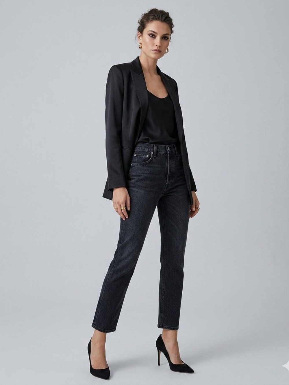Agolde Riley Black Jeans High Rise Straight Leg Crop 25"